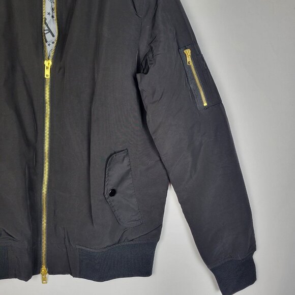 Barstool Bomber Jacket Men's Medium Black Lined Full Gold Zipper Motorcycle - Picture 3 of 10
